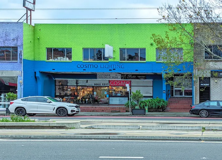 The Cosmo Lighting shopfront on Anzac Parade, Kensington, in daylight