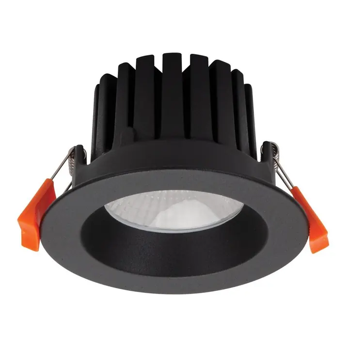 A black Domus Aqua 13 W dimmable IP65 wet-area downlight