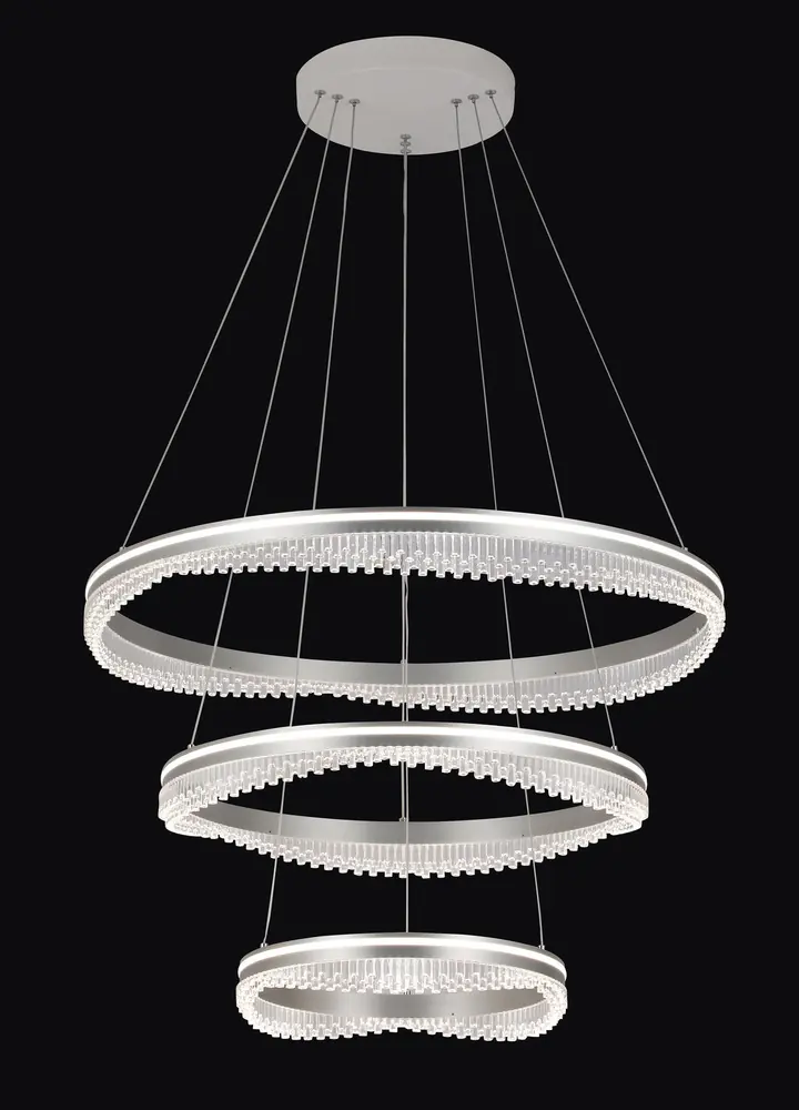 A three-ring LED pendant in brushed aluminium