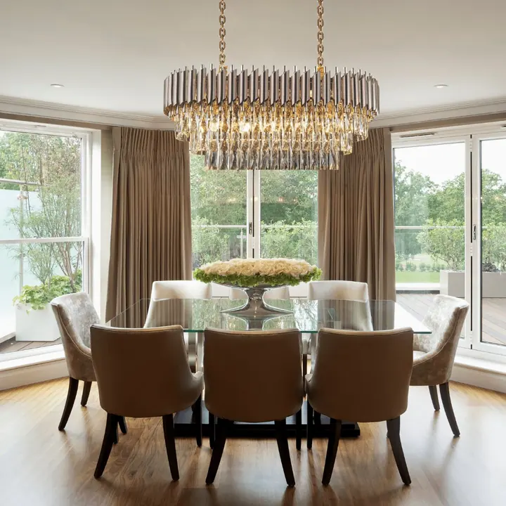A Windsor premium crystal chandelier with rose gold edging